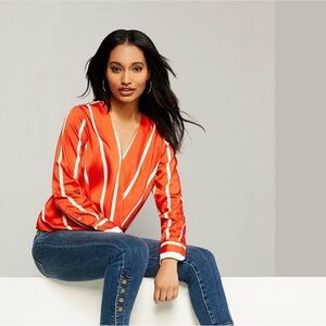 Chic Orange and White Striped Blouse